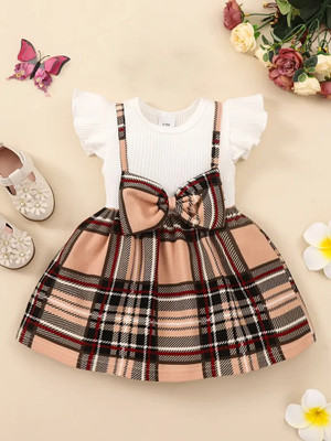 KIRTAN ENTERPRISE Baby Girls Midi/Knee Length Festive/Wedding Dress(White, Short Sleeve)