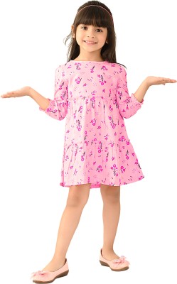 BEEBAY Indi Girls Midi/Knee Length Casual Dress(Pink, 3/4 Sleeve)