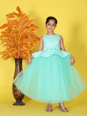 Toy Balloon Kids Girls Maxi/Full Length Party Dress(Green, Sleeveless)