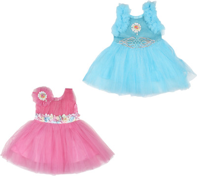 Parilux Indi Baby Girls Midi/Knee Length Festive/Wedding Dress(Blue, Pink, Sleeveless)