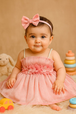 DeeVee Creation Baby Girls Short/Mid Thigh Party Dress(Pink, Sleeveless)