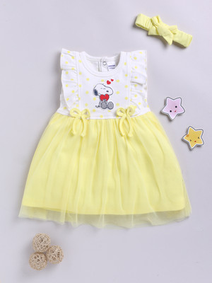 Mom's Love Indi Baby Girls Midi/Knee Length Casual Dress(Yellow, Short Sleeve)