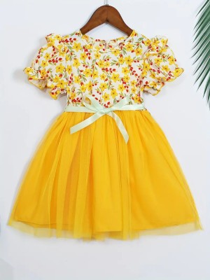 nexakids Indi Baby Girls Midi/Knee Length Casual Dress(Yellow, Short Sleeve)