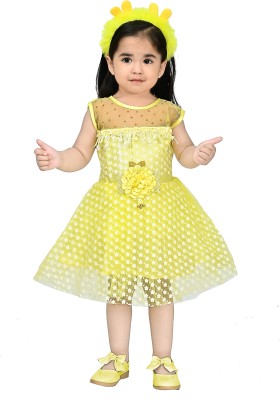 R.D.FASHION Baby Girls Midi/Knee Length Festive/Wedding Dress(Yellow, Sleeveless)