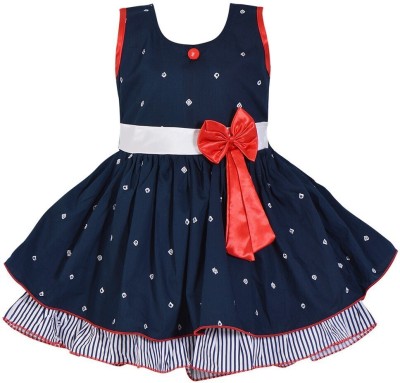 Wishkaro Girls Midi/Knee Length Casual Dress(Dark Blue, Sleeveless)