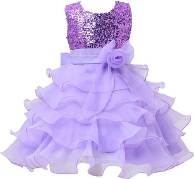 Wish littlle Girls Midi/Knee Length Party Dress(Purple, Sleeveless)