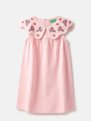 United Colors of Benetton Baby Girls Midi/Knee Length Casual Dress(Pink, Short Sleeve)