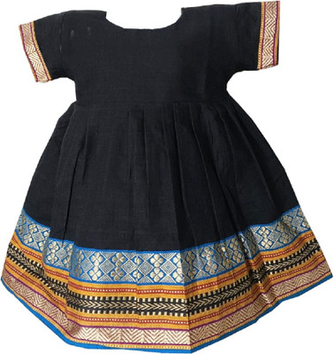 harshvardhanmart Indi Girls Midi/Knee Length Casual Dress(Black, Half Sleeve)