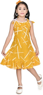 GOPAL FASHIONS Girls Below Knee Casual Dress(Yellow, Sleeveless)