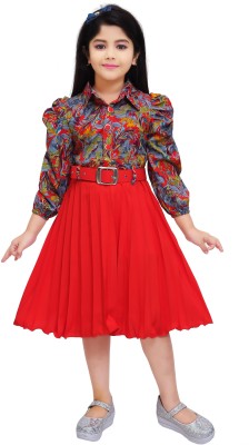 ALI IMRAN DRESSES Indi Girls Maxi/Full Length Party Dress(Red, 3/4 Sleeve)