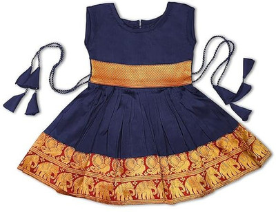 Jal Enterprises Baby Girls Midi/Knee Length Festive/Wedding Dress(Dark Blue, Sleeveless)