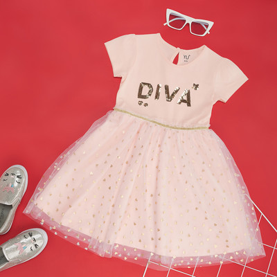 YU by Pantaloons Girls Midi/Knee Length Casual Dress(Pink, Cap Sleeve)