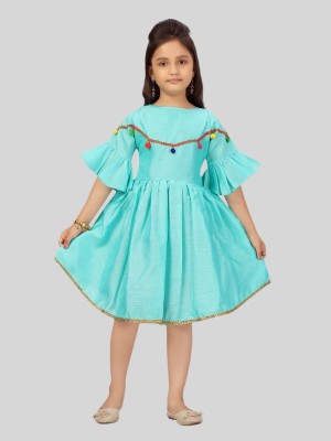 Aarika Indi Girls Midi/Knee Length Casual Dress(Light Blue, Half Sleeve)