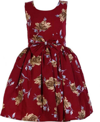 Trefle Baby Girls Midi/Knee Length Casual Dress(Maroon, Sleeveless)