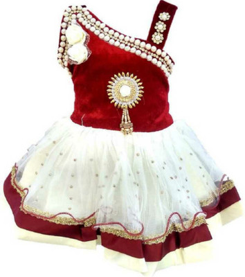 ARUNA CREATIONn Baby Girls Midi/Knee Length Casual Dress(Red, Sleeveless)