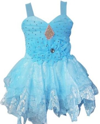 Wardrobe Fashion Baby Girls Midi/Knee Length Party Dress(Blue, Sleeveless)