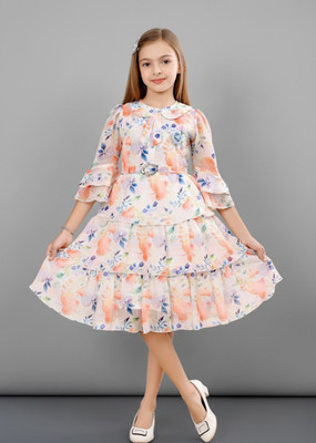 SWEETY NX Girls Midi/Knee Length Casual Dress(Beige, Full Sleeve)