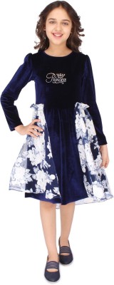 Cutecumber Girls Midi/Knee Length Party Dress(Dark Blue, Full Sleeve)