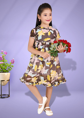 CHANDRIKA LIFESTYLE Baby Girls Midi/Knee Length Casual Dress(Brown, Short Sleeve)