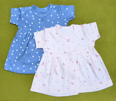 TJAII Baby Girls Midi/Knee Length Casual Dress(Blue, Pink, Short Sleeve)
