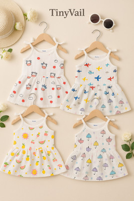 TinyVail Baby Girls Midi/Knee Length Casual Dress(White, Sleeveless)