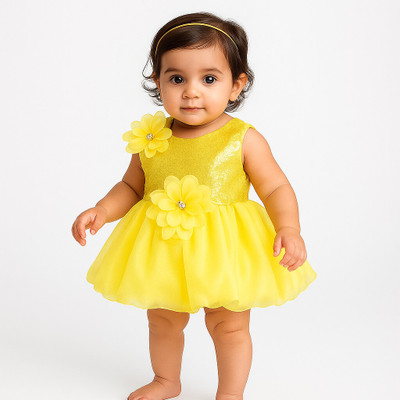 SBgarments Indi Baby Girls Mini/Short Festive/Wedding Dress(Yellow, Sleeveless)