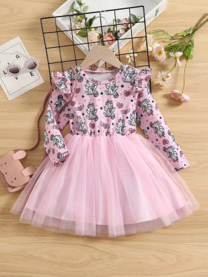 The Dev Super Store Indi Girls Midi/Knee Length Casual Dress(Pink, Full Sleeve)