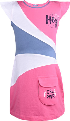 Silver Kraft Girls Midi/Knee Length Casual Dress(Pink, Cap Sleeve)