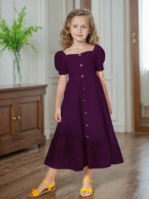 Style Connect Girls Midi/Knee Length Party Dress(Purple, Short Sleeve)