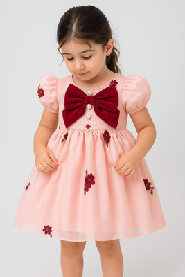 LIMTD Baby Girls Midi/Knee Length Party Dress(Pink, Cap Sleeve)