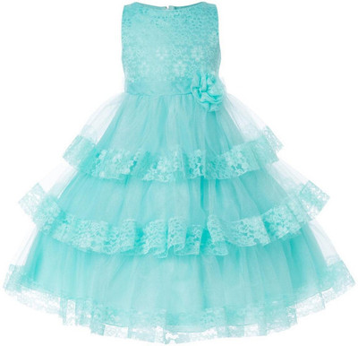 Wish littlle Girls Midi/Knee Length Party Dress(Light Blue, Sleeveless)