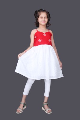 NEW AKARSHAN Indi Baby Girls Midi/Knee Length Festive/Wedding Dress(Red, Sleeveless)