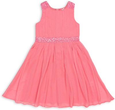 H By Hamleys Girls Midi/Knee Length Casual Dress(Pink, Sleeveless)