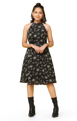 Billion Girls Midi/Knee Length Casual Dress(Black, Half Sleeve)