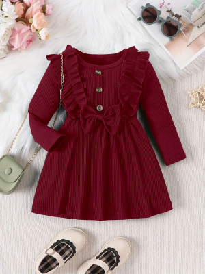 HouseOfCommon Girls Midi/Knee Length Festive/Wedding Dress(Maroon, Full Sleeve)
