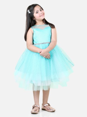 Toy Balloon Kids Girls Below Knee Party Dress(Blue, Sleeveless)