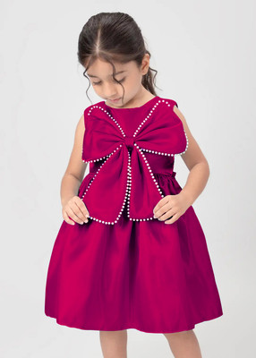 DHARMIKAAY TRENDZ Indi Girls Midi/Knee Length Festive/Wedding Dress(Maroon, Sleeveless)