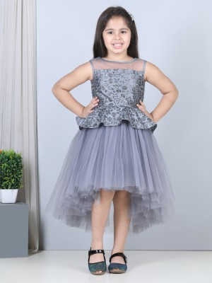 Toy Balloon Kids Girls Midi/Knee Length Party Dress(Grey, Sleeveless)