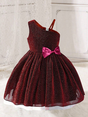 Gen Alpha Baby Girls Midi/Knee Length Party Dress(Maroon, Sleeveless)