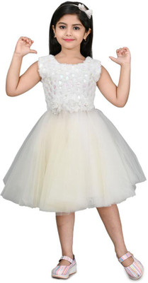 Sagun Dresses Indi Girls Below Knee Festive/Wedding Dress(White, Sleeveless)