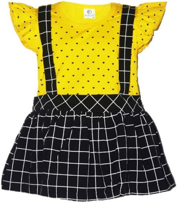 AVACUB Girls Midi/Knee Length Casual Dress(Multicolor, Short Sleeve)