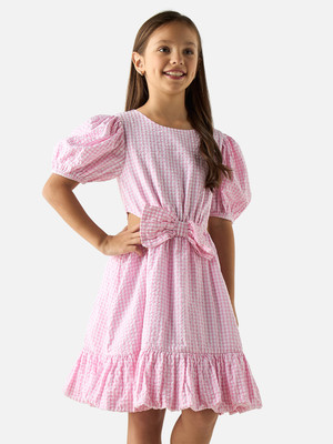 JUNIORS by Babyshop Girls Midi/Knee Length Casual Dress(Pink, Short Sleeve)