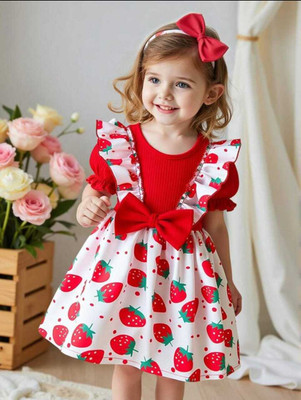 Mullick the designer Baby Girls Midi/Knee Length Casual Dress(Red, 3/4 Sleeve)