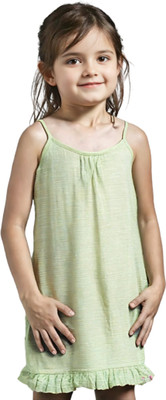 Veylo Indi Girls Midi/Knee Length Casual Dress(Green, Short Sleeve)
