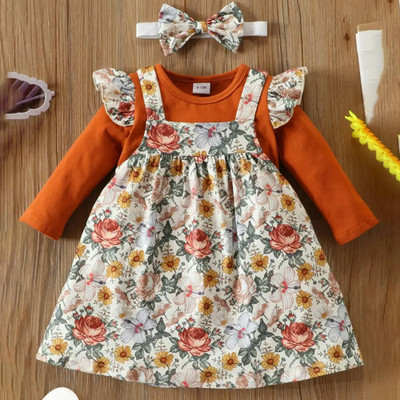 Style Connect Collection Baby Girls Midi/Knee Length Party Dress(Orange, 3/4 Sleeve)