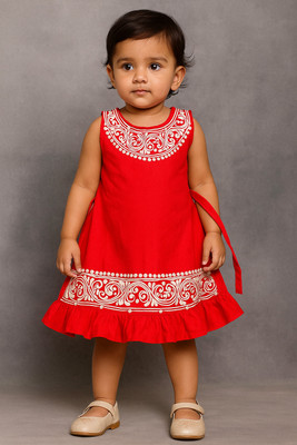 LIAM FASHION Indi Baby Girls Above Knee Party Dress(Red, Sleeveless)
