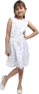 V-MART Indi Girls Midi/Knee Length Casual Dress(Grey, Sleeveless)