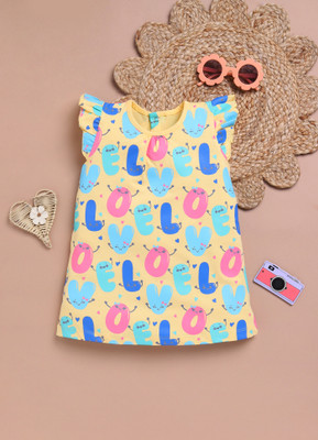 LIL KNOTS Girls Midi/Knee Length Casual Dress(Yellow, Fashion Sleeve)