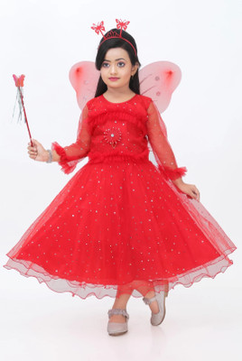 ARUNA CREATIONn Girls Maxi/Full Length Party Dress(Red, 3/4 Sleeve)