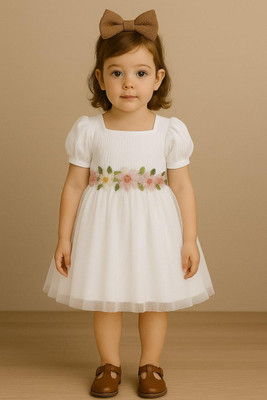 mayara fashion Girls Midi/Knee Length Festive/Wedding Dress(White, Cap Sleeve)
